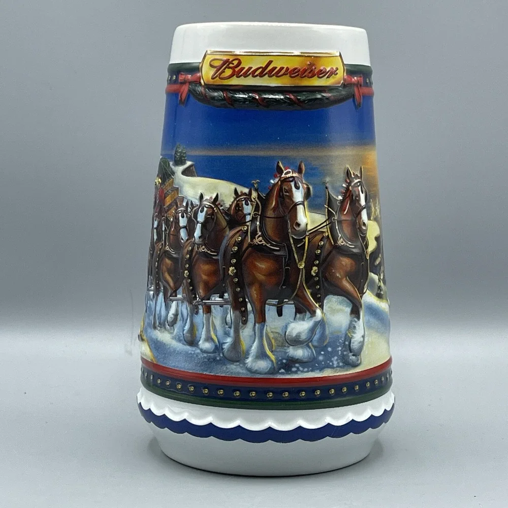 Vintage Budweiser‎ Stein Beer 2002 Guiding the Way Home Lighthouse Christmas